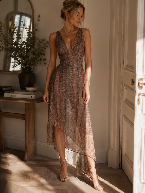 IRO Dresses & Skirts - IRO Paris Emman Dress Sz 40 / 8 Shimmering Asymmetrical Cross Stripe Back NWT
